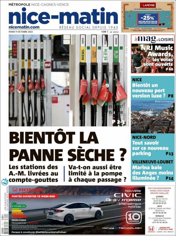 Portada de Nice-Matin (Francia)