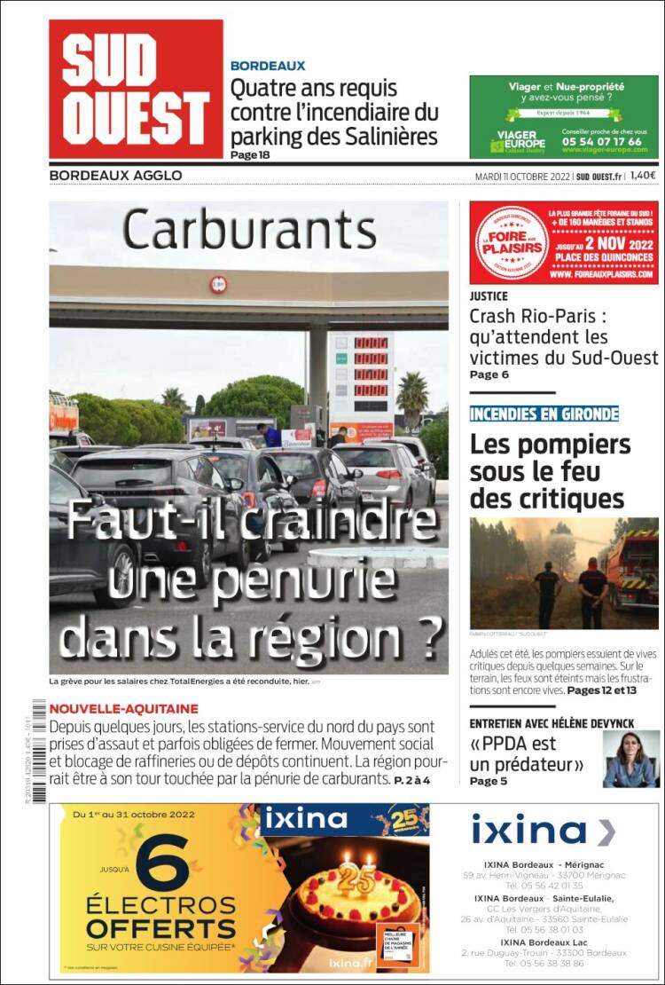 Portada de Sud Ouest (Francia)