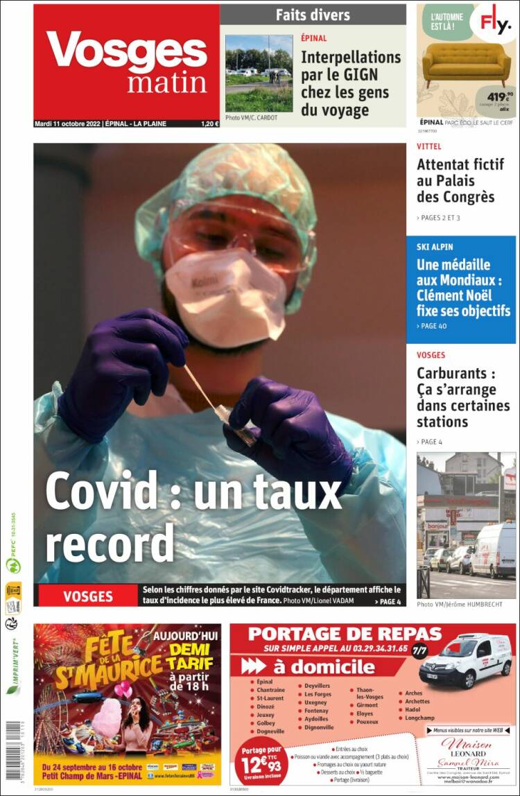 Portada de Vosges Matin (Francia)