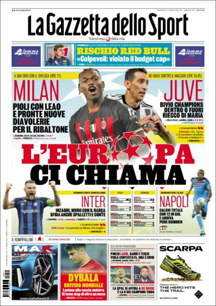 Portada de La Gazzetta dello Sport (Italia)