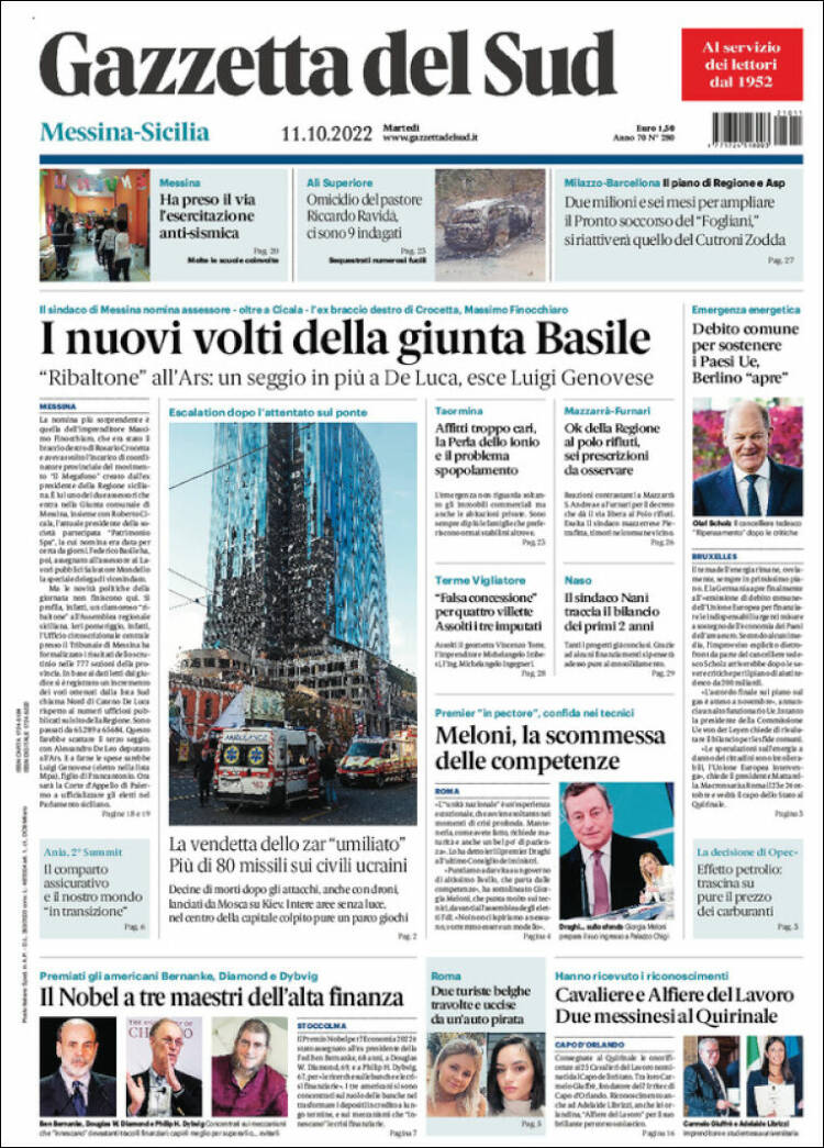 Portada de Gazzetta del Sud (Italia)