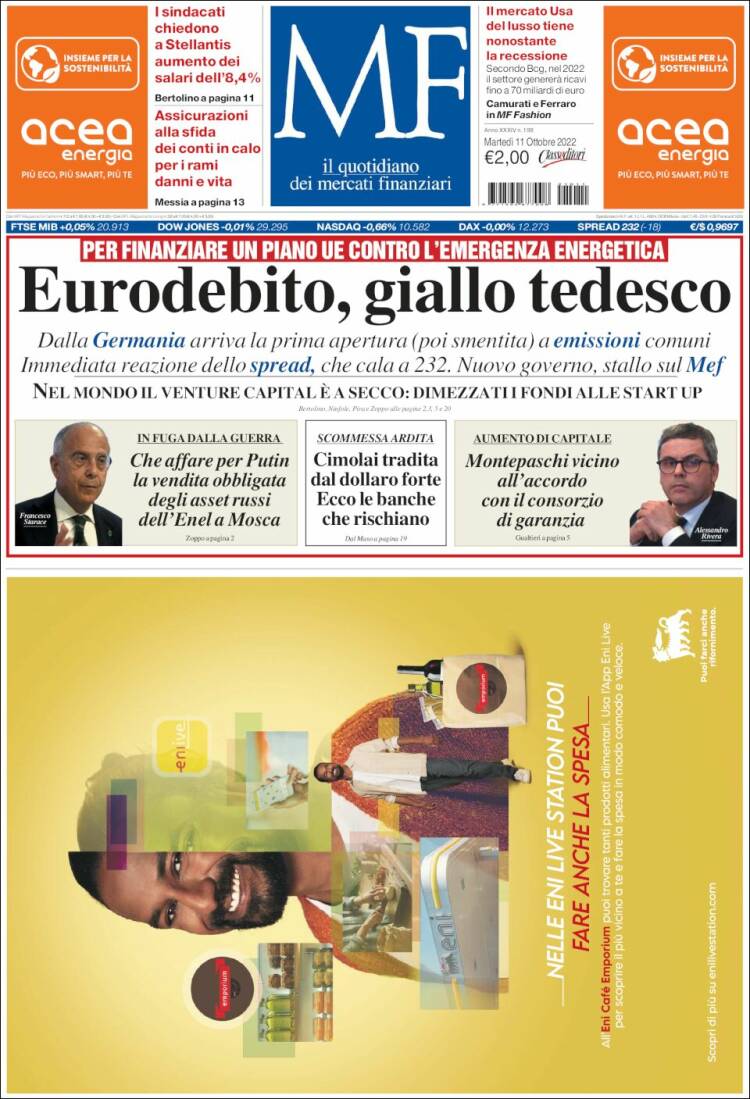 Portada de Milano Finanza (Italia)