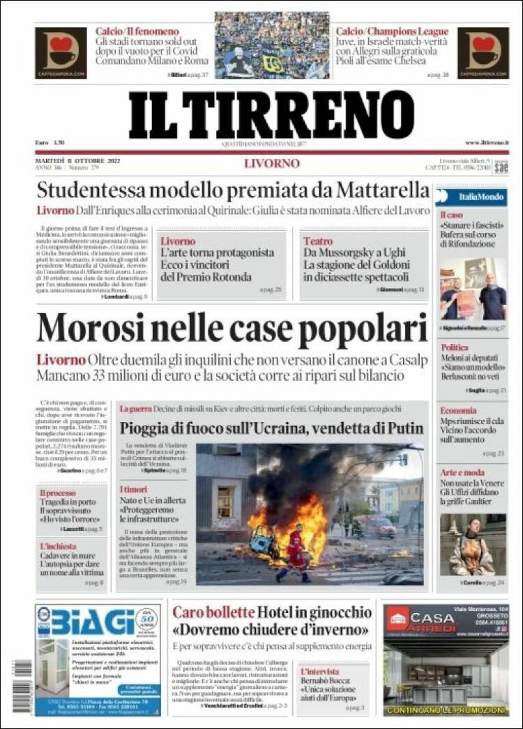 Portada de Il Tirreno (Italia)