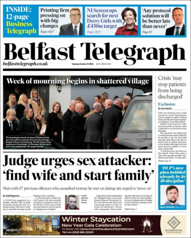 Portada de Belfast Telegraph (Reino Unido)
