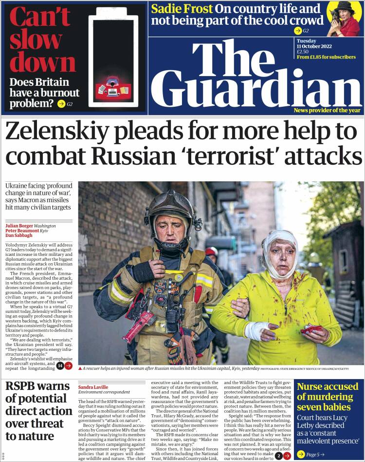 Portada de The Guardian (Reino Unido)