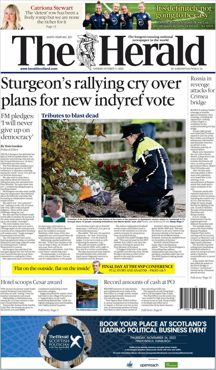 Portada de The Herald (Reino Unido)