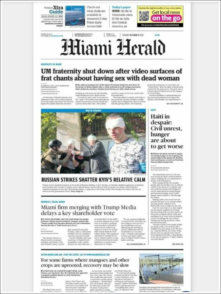 Portada de Miami Herald (USA)