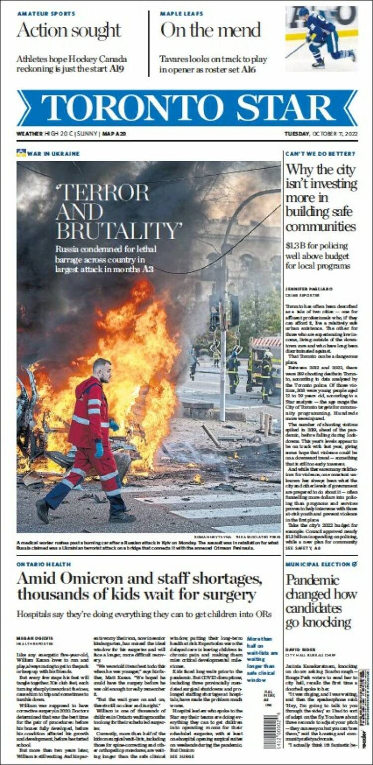 Portada de The Toronto Star (Canada)