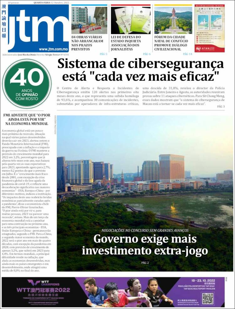 Portada de Jornal Tribuna de Macau (China)