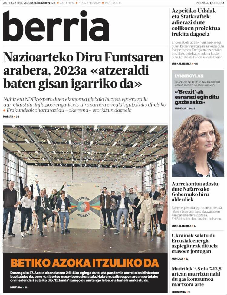 Portada de Berria (Espa&ntilde;a)