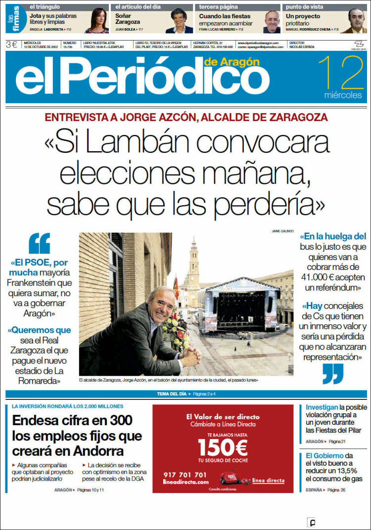 Portada de El Periódico de Aragón (Espa&ntilde;a)