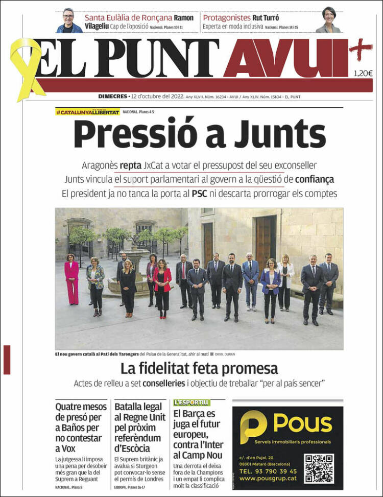 Portada de El Punt Avui (Espa&ntilde;a)