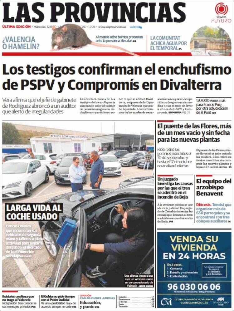 Portada de Las Provincias (Espa&ntilde;a)