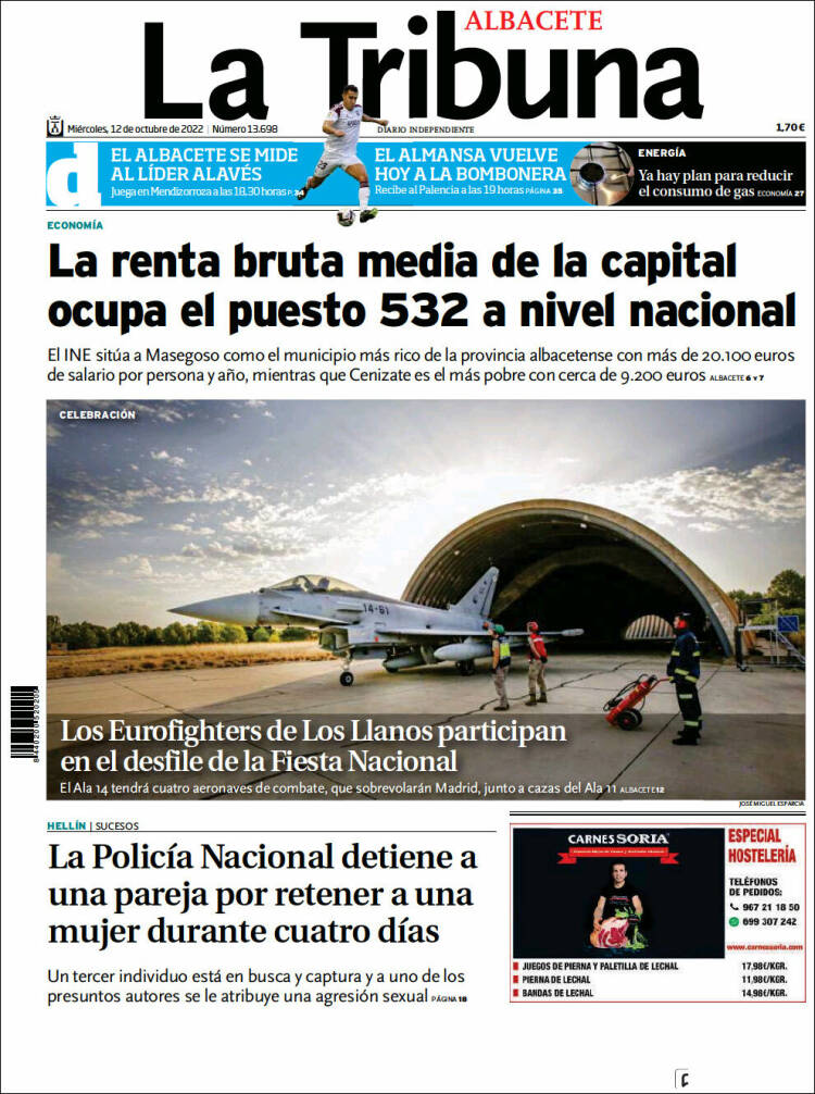 Portada de La Tribuna de Albacete (Espa&ntilde;a)