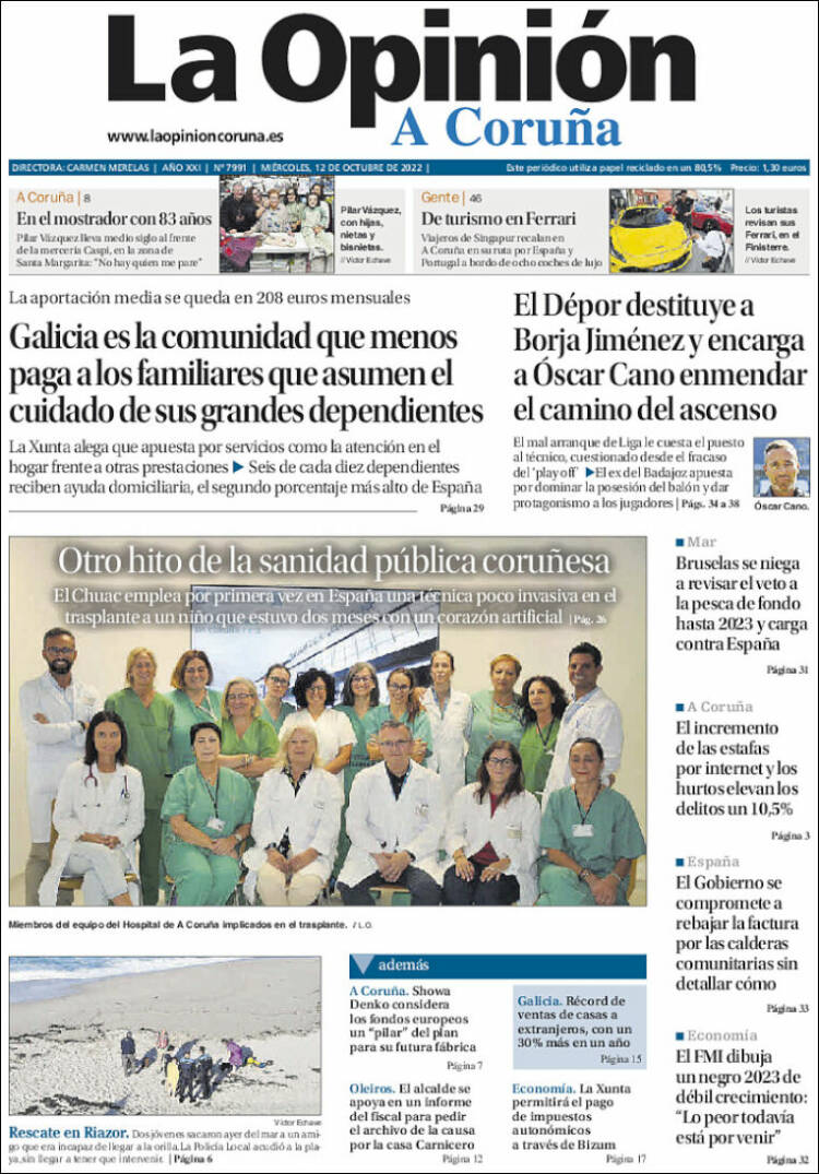 Portada de La Opinión de A Coruña (Espa&ntilde;a)