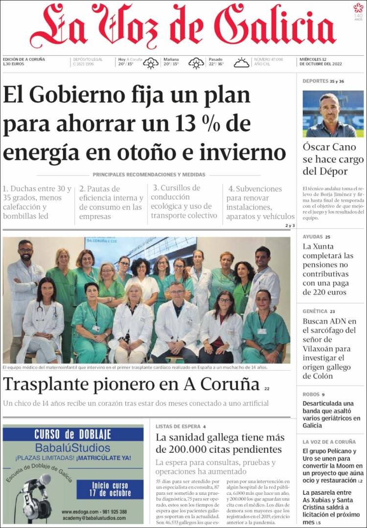 Portada de La Voz de Galicia (Espa&ntilde;a)