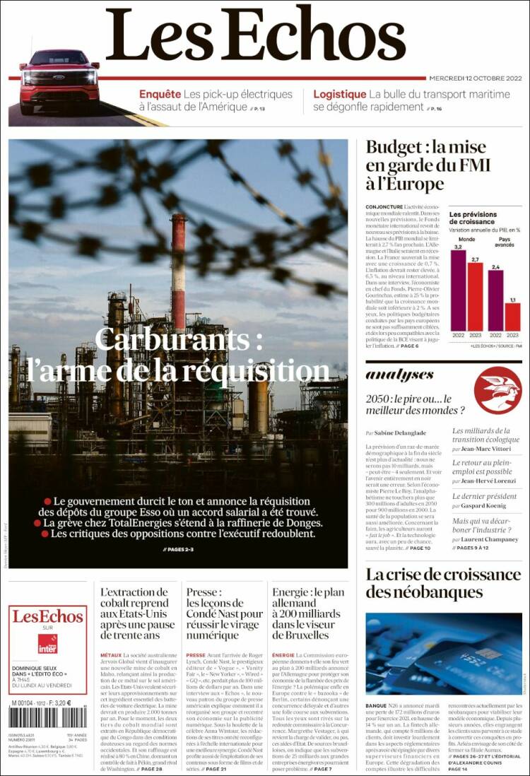 Portada de Les Echos (Francia)