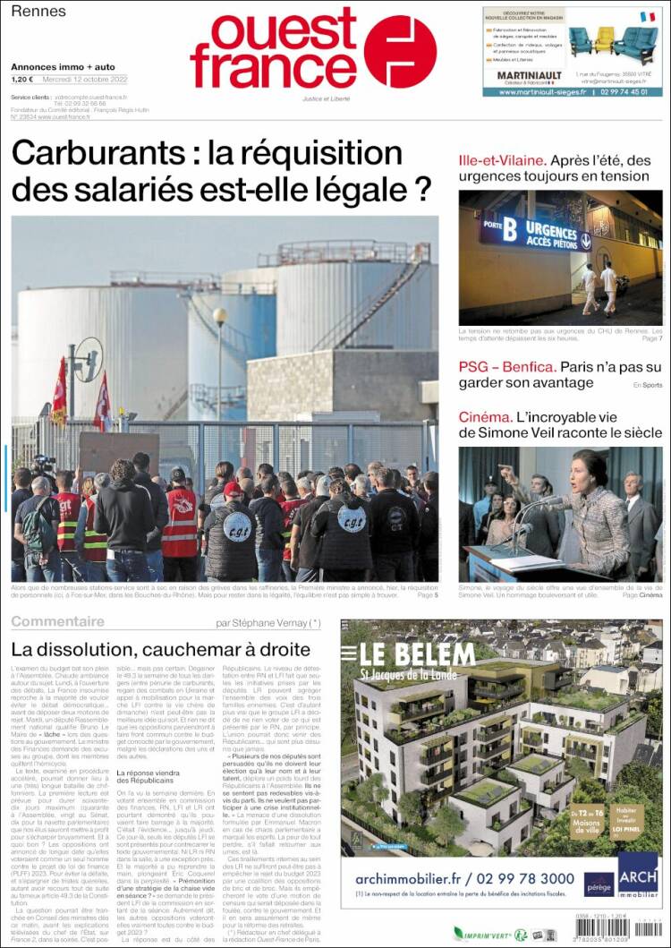 Portada de Ouest France (Francia)