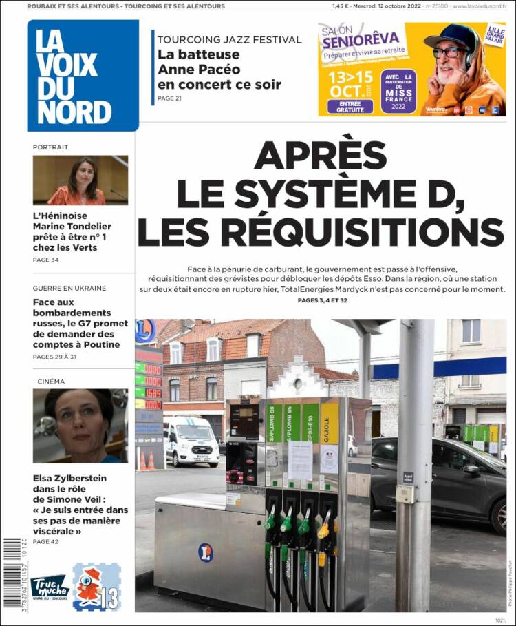 Portada de La Voix du Nord (Francia)