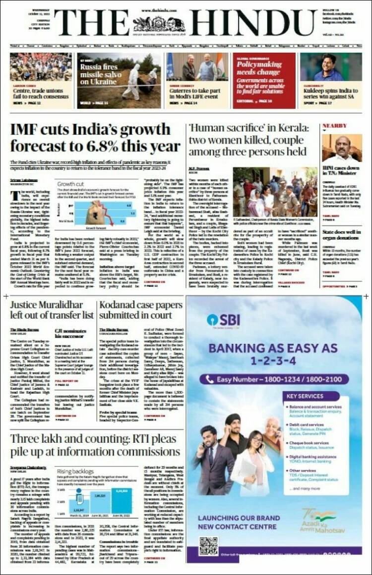 Portada de The Hindu (India)