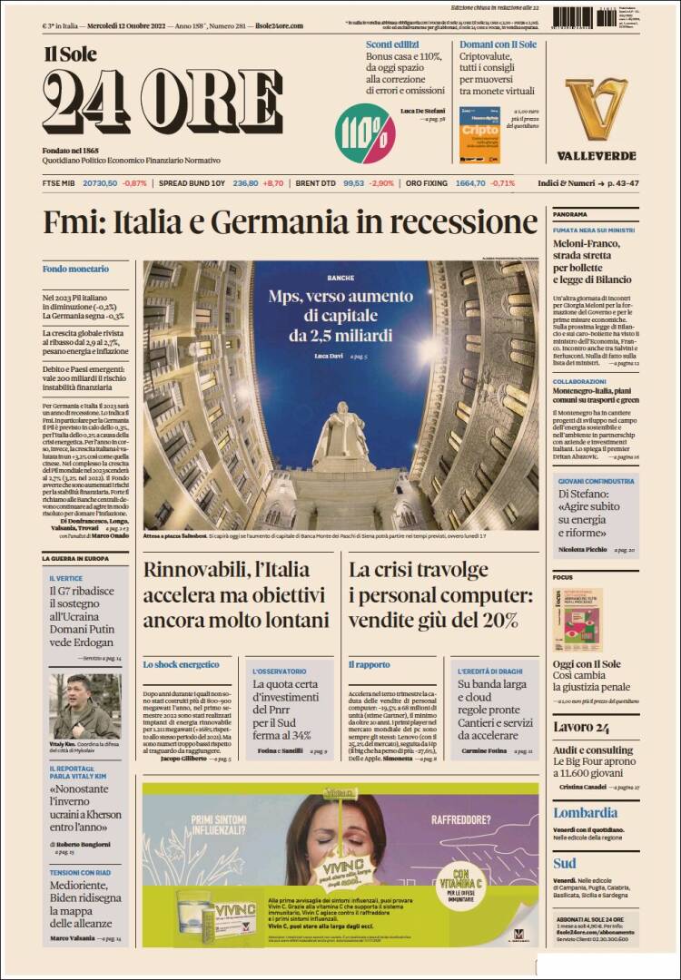 Periódico Il Sole 24 ORE (Italia). Periódicos de Italia. Edición de