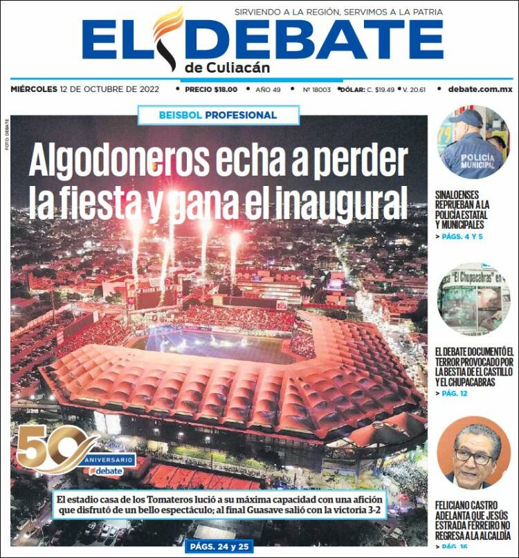 Portada de El Debate de Culiacán (México)