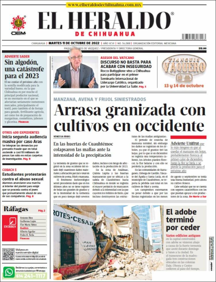 Portada de El Heraldo de Chihuahua (México)