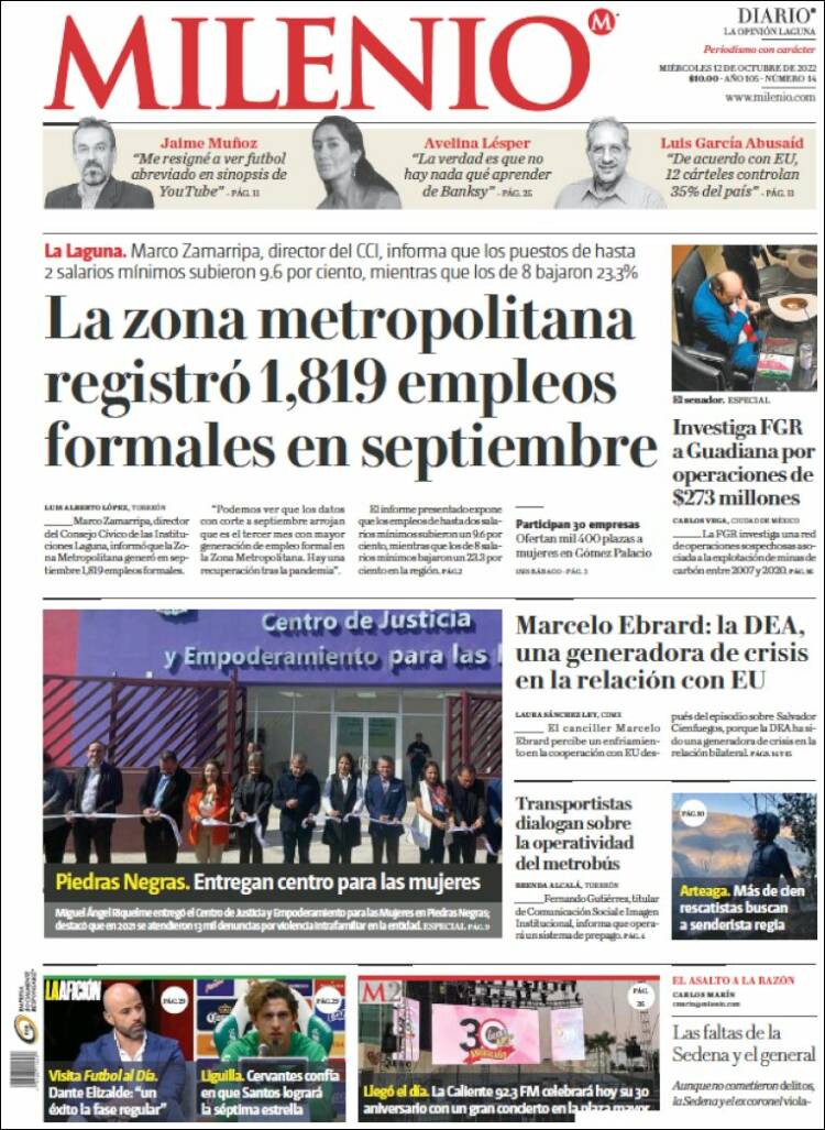 Portada de Milenio - Laguna (México)