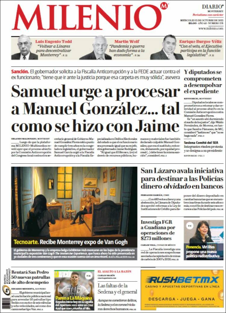 Portada de Milenio de Monterrey (México)