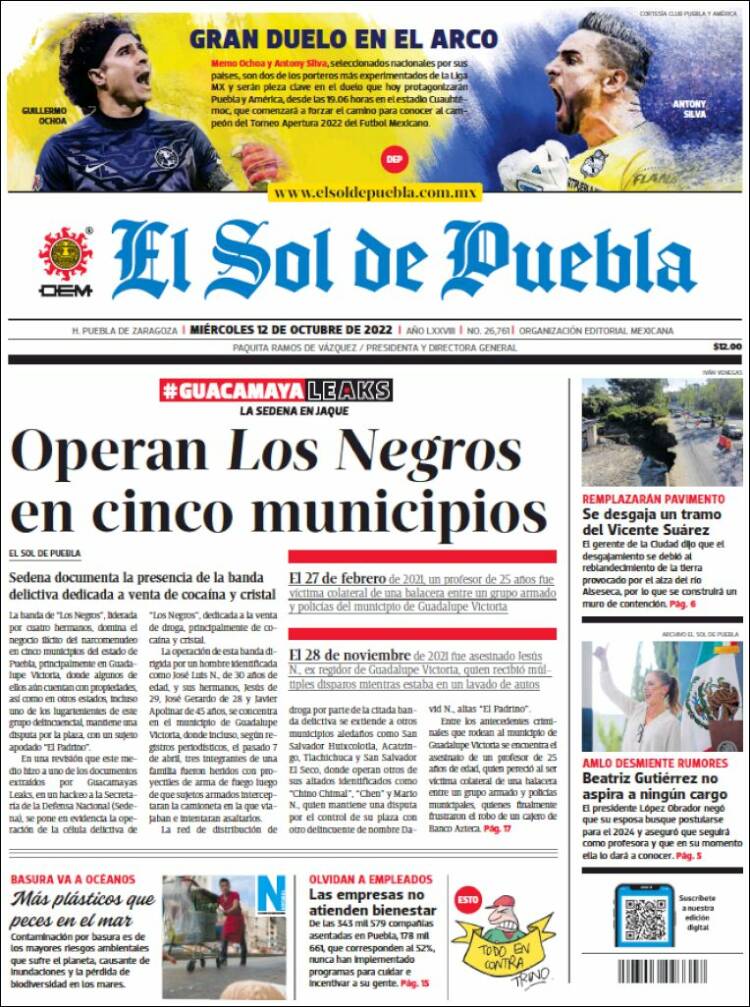 Portada de El Sol de Puebla (México)