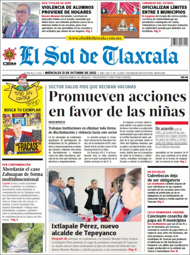 Portada de El Sol de Tlaxcala (México)