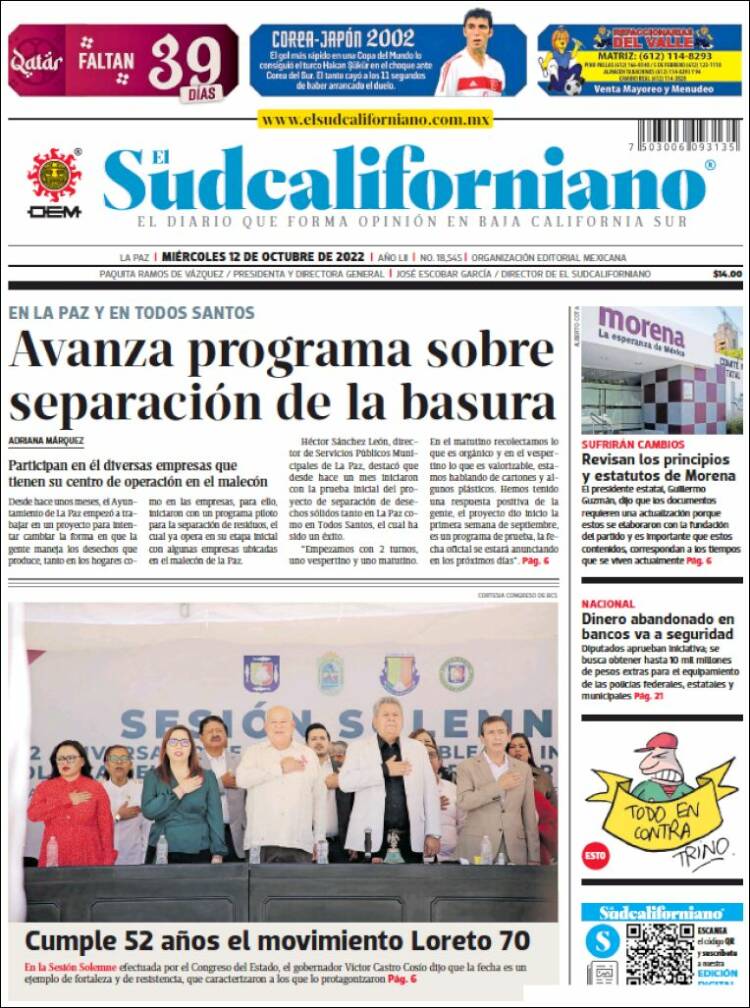 Portada de El Sudcaliforniano (México)