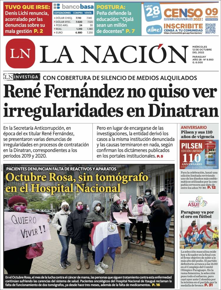 Periódico La Nación Paraguay Periódicos De Paraguay Edición De Miércoles 12 De Octubre De