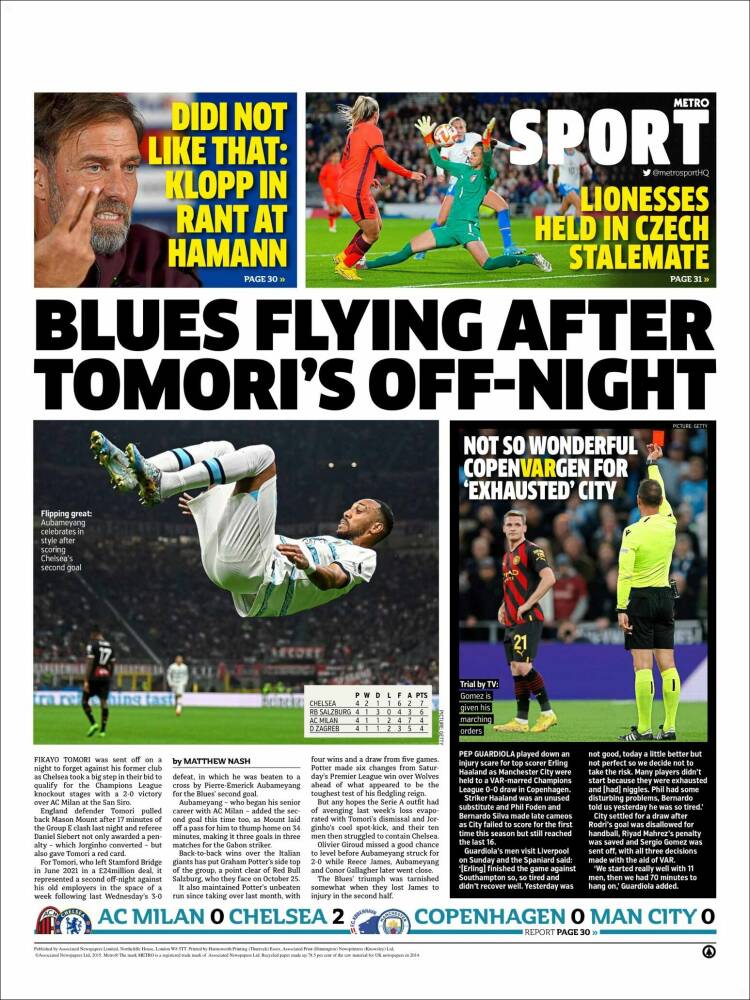 Portada de Metro Sport (Reino Unido)