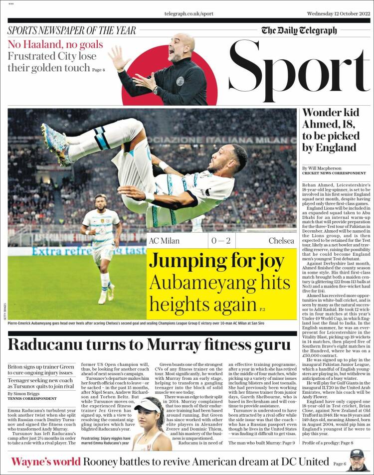 Portada de Telegraph Sport (Reino Unido)