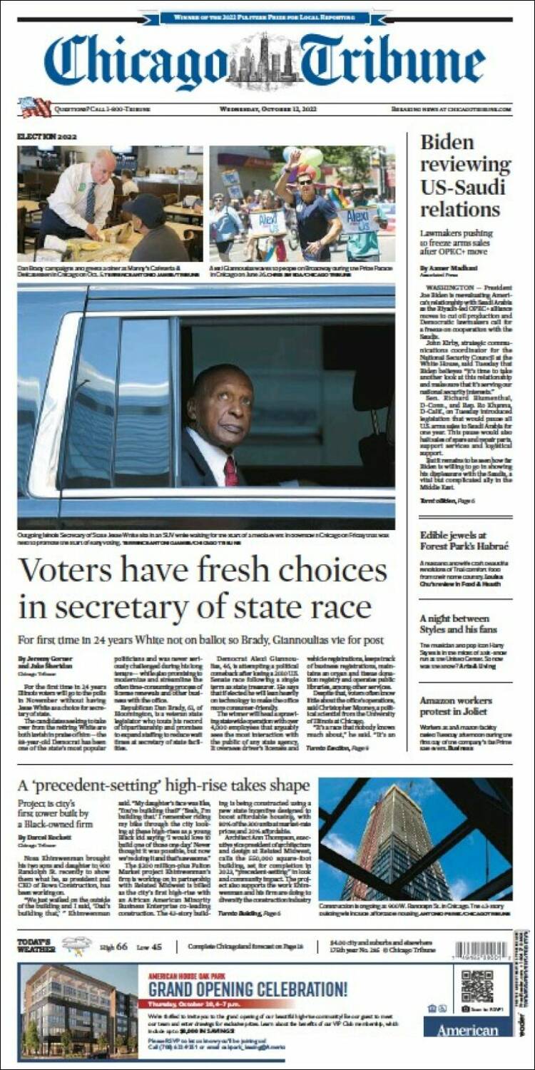 Portada de Chicago Tribune (USA)