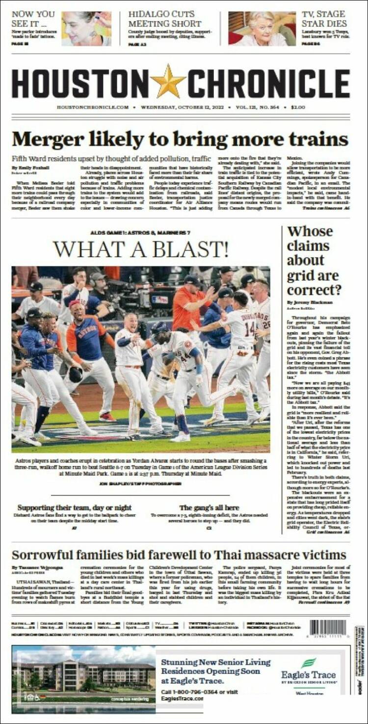 Portada de Houston Chronicle (USA)