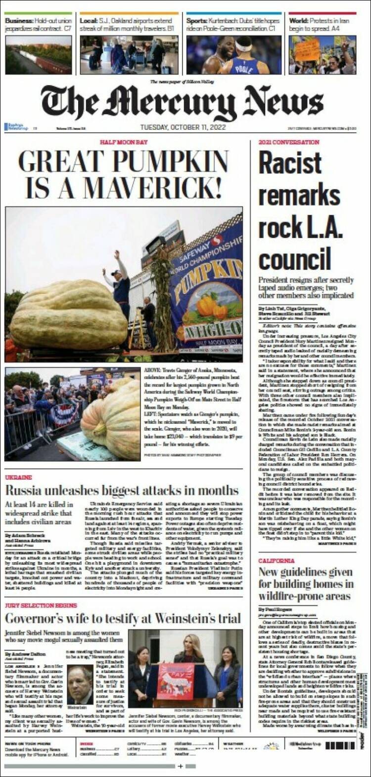 Portada de San Jose Mercury News (USA)