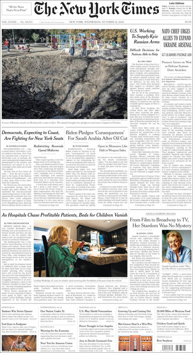 Portada de New York Times (États-Unis)