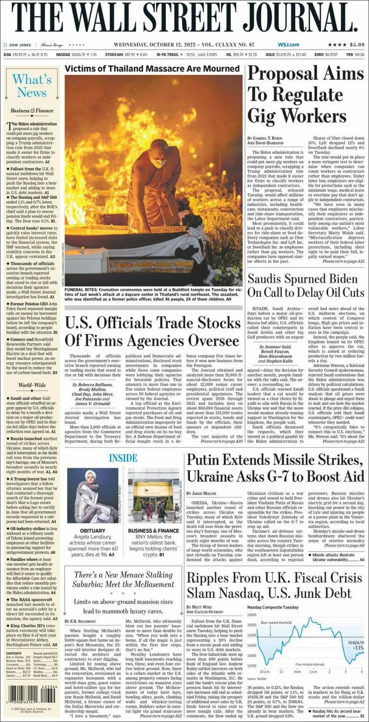 Portada de Wall Street Journal (États-Unis)