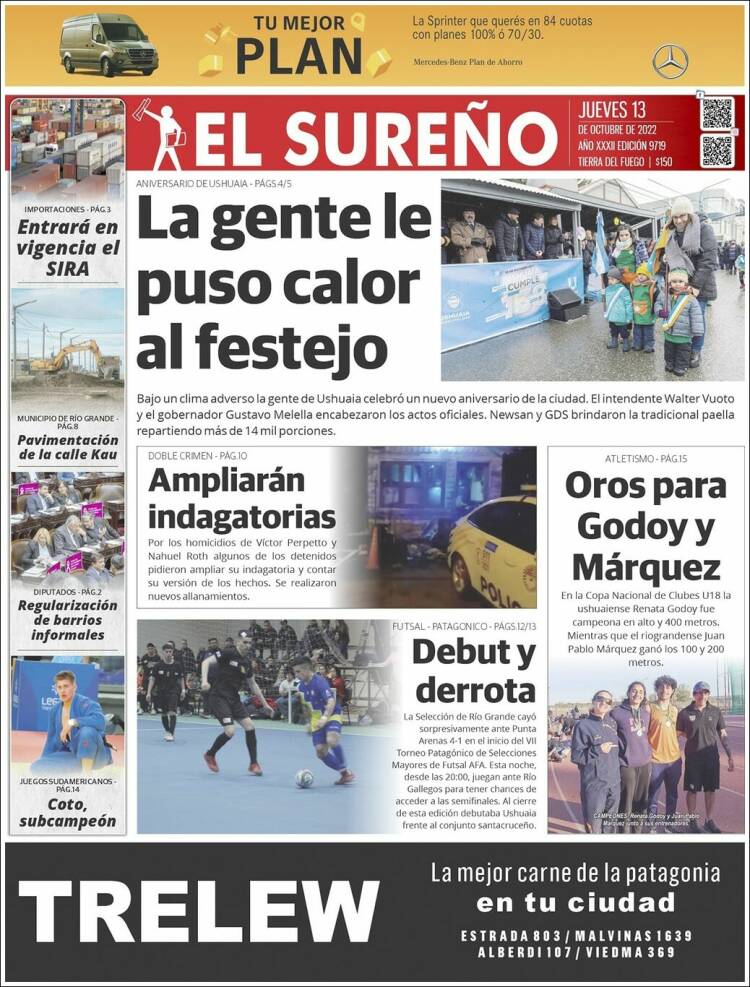 Portada de Diario El Sureño (Argentina)