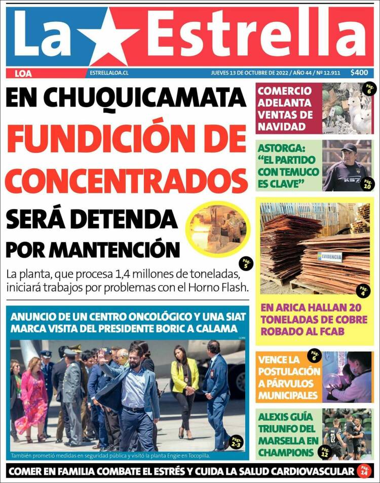 Portada de La Estrella de Loa (Chile)