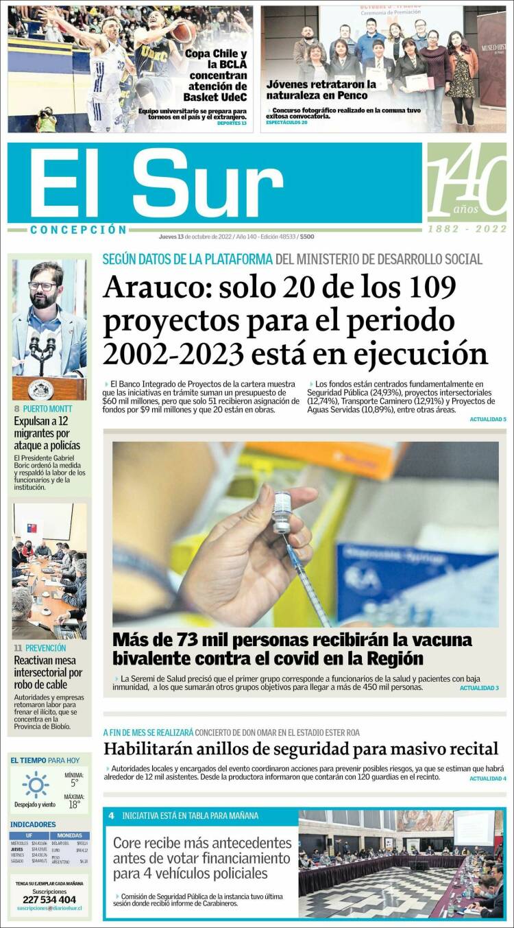 Portada de El Sur (Chile)