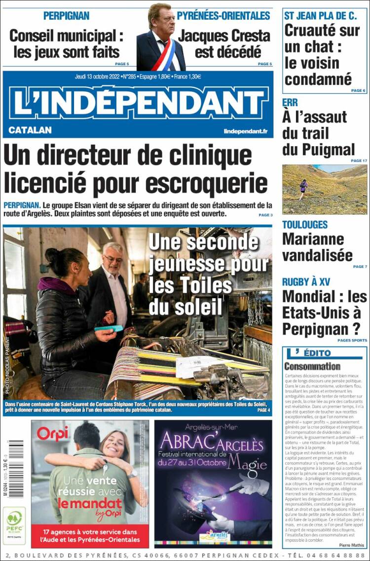 Portada de Le Indépendant (France)