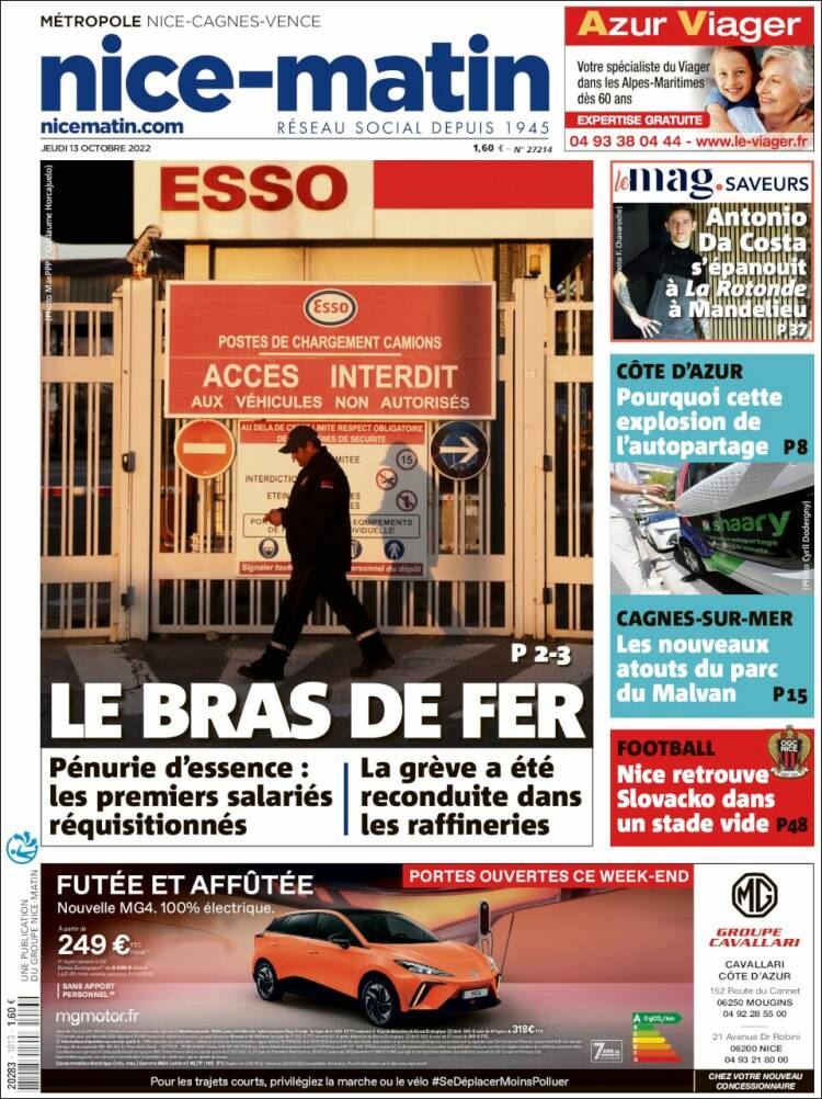 Portada de Nice-Matin (Francia)