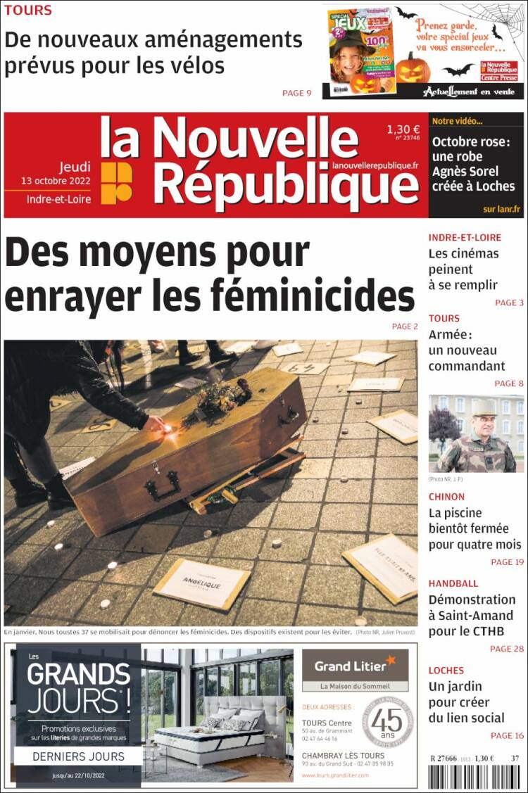 Portada de La Nouvelle Republique (Francia)