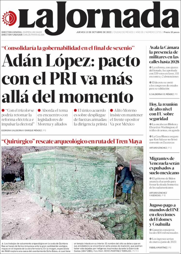 Portada de La Jornada (Mexico)