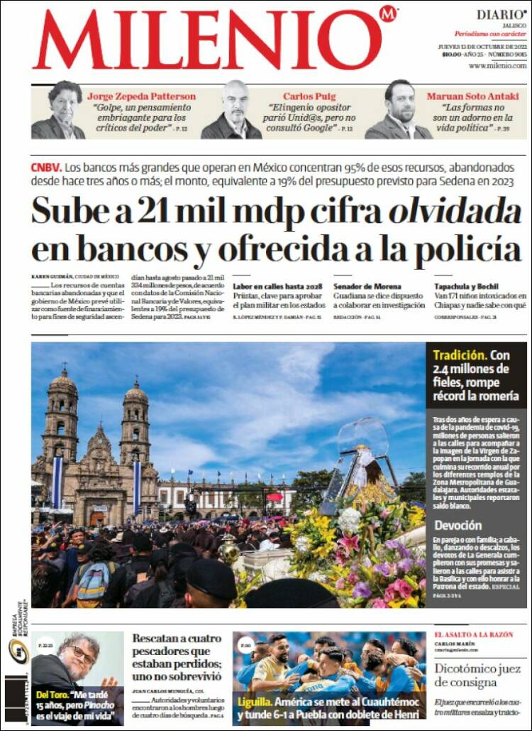 Portada de Milenio - Jalisco (México)