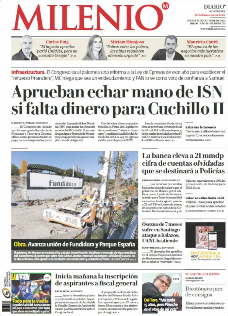 Portada de Milenio de Monterrey (México)