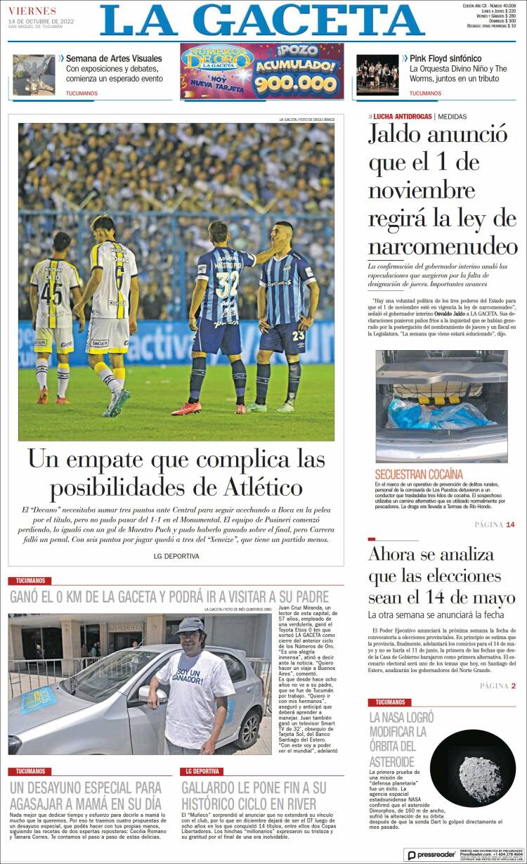 Portada de La Gaceta (Argentine)